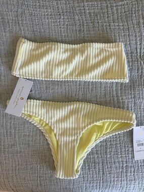 NWT- Spiritual Gangster Bahia Yellow & White Ribbed Bandeau Top(S) and Bottom(M)